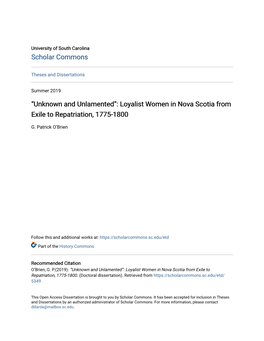 Loyalist Women in Nova Scotia from Exile to Repatriation, 1775-1800