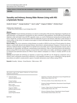 Sexuality and Intimacy Among Older Women Living with HIV: a Systematic Review