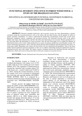 Functional Diversity Influence in Forest Wood Stock: a Study of the Brazilian Savanna Influência Da Diversidade Funcional No Es