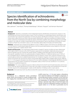 Species Identification of Echinoderms from the North Sea by Combining Morphology and Molecular Data Silke Laakmann1*, Karin Boos2, Thomas Knebelsberger1, Michael J