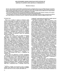 Relationships Among Montane Popleations of Crotal Us Lepidus and Crotalus Triseriatus