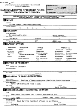National Register of Historic Places Inventory -- Nomination Form Date