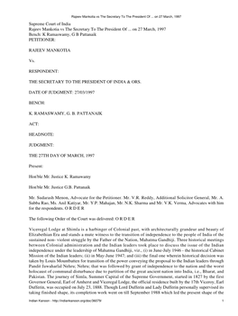 Rajeev Mankotia Vs the Secretary to the President of ... on 27 March, 1997 Supreme Court of India Rajeev Mankotia Vs the Secretary to the President of