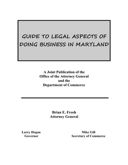 Guide to Legal Aspects of Doing Business in Maryland