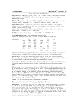 Narsarsukite Na2(Ti; Fe )Si4(O; F)11 C 2001 Mineral Data Publishing, Version 1.2 ° Crystal Data: Tetragonal