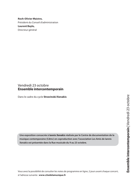 Stravinski/Xenakis | Vendredi 23 | Octobre