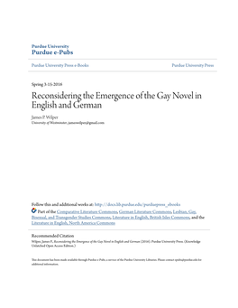 Reconsidering the Emergence of the Gay Novel in English and German James P