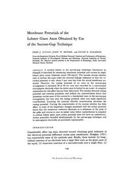 Membrane Potentials of the Lobster Giant Axon Obtained by Use of the Sucrose-Gap Technique