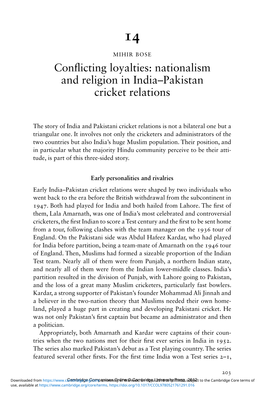 Conflicting Loyalties: Nationalism and Religion in India–Pakistan Cricket