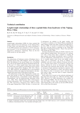 Weight Relationships of Three Cyprinid Fishes From