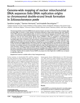 Genome-Wide Mapping of Nuclear Mitochondrial DNA Sequences Links DNA Replication Origins to Chromosomal Double-Strand Break Formation in Schizosaccharomyces Pombe