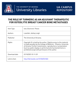 The Role of Turmeric As an Adjuvant Therapeutic for Osteolytic Breast Cancer Bone Metastases