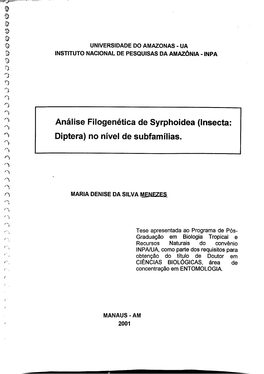 Análise Fiiogenétíca De Syrphoidea (Ínsecta