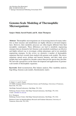 Genome-Scale Modeling of Thermophilic Microorganisms