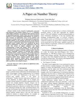 A Paper on Number Theory