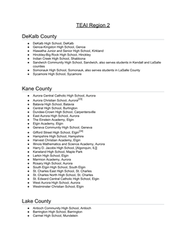TEAI Region 2 Dekalb County Kane County Lake County
