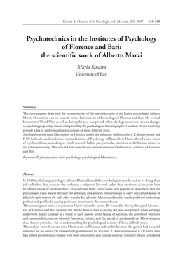 Psychotechnics in the Institutes Ofrevista Psychology De Historia of Florence De La and Psicología, Bari