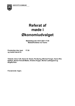 Referat Af Møde I Økonomiudvalget