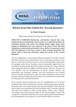 Reborn Israel Has Settled the “Jewish Question”