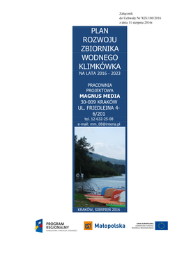 Plan Rozwoju Zbiornika Wodnego Klimkówka Na Lata 2016 - 2023