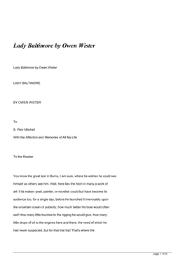 Lady Baltimore by Owen Wister</H1>