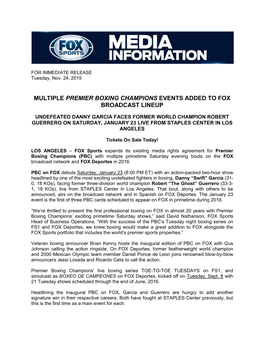 Multiple Premier Boxing Champions Events Added to Fox Broadcast Lineup