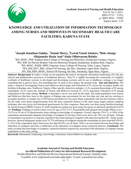 Knowledge and Utilization of Information Technology Among Nurses and Midwives in Secondary Health Care Facilities, Kaduna State