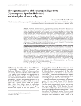 Phylogenetic Analysis of the Systropha Illiger 1806 (Hymenoptera: Apoidea: Halictidae) and Description of a New Subgenus