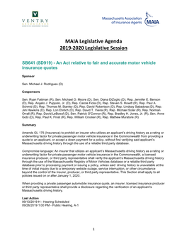 MAIA Legislative Agenda 2019-2020 Legislative Session