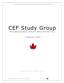 CEF Study Group Recommended Great War Websites