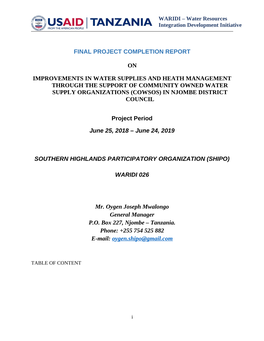 WARIDI – Project Final Completion Report SHIPO June 2019