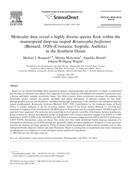 Molecular Data Reveal a Highly Diverse Species Flock Within the Munnopsoid Deep-Sea Isopod Betamorpha Fusiformis (Barnard, 1920)