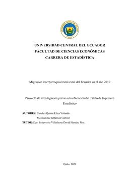 Universidad Central Del Ecuador Facultad De Ciencias Económicas Carrera De Estadística