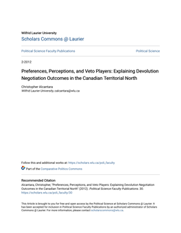 Explaining Devolution Negotiation Outcomes in the Canadian Territorial North