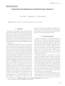 Sustainable Forest Management and Model Forests in Myanmar ＊1