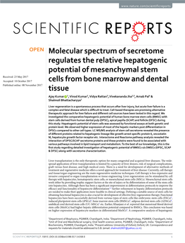 Molecular Spectrum of Secretome Regulates the Relative Hepatogenic Potential of Mesenchymal Stem Cells from Bone Marrow and Dent