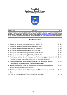 Amtsblatt Des Amtes Schlei-Ostsee Kreis Rendsburg-Eckernförde