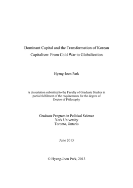 Dominant Capital and the Transformation of Korean Capitalism: from Cold War to Globalization