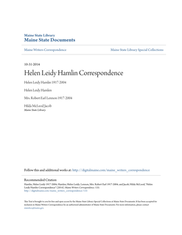 Helen Leidy Hamlin Correspondence Helen Leidy Hamlin 1917-2004