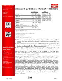 2011 Second-Quarter and First Six-Month Results