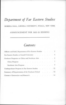 Department of Far Eastern Studies Contents