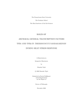 Roles of Archaeal General Transcription Factors Tfb1 and Tfb2 In