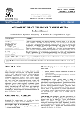 Orphic Impact on Rainfall of Maharashtra