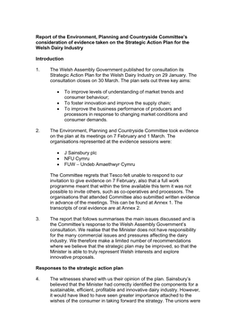 Report of the Environment, Planning and Countryside Committee's Consideration of Evidence Taken on the Strategic Action Plan F