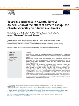 Tularemia Outbreaks in Kayseri, Turkey