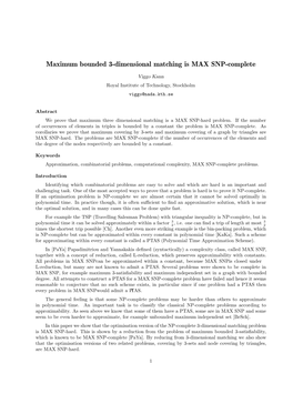 Maximum Bounded 3-Dimensional Matching Is MAX SNP-Complete