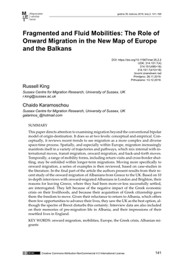 The Role of Onward Migration in the New Map of Europe and the Balkans