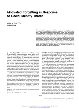 Motivated Forgetting in Response to Social Identity Threat