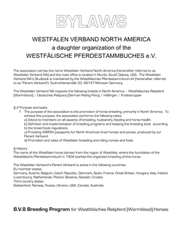 WESTFALEN VERBAND NORTH AMERICA a Daughter Organization of the WESTFÄLISCHE PFERDESTAMMBUCHES E.V