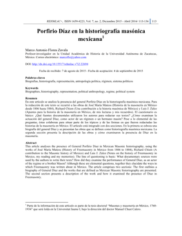 Porfirio Díaz En La Historiografía Masónica Mexicana1